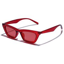 Gafas de sol VANLINKER pequeñas, delgadas y modernas con montura roja estilo ojo de gato