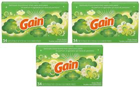 Gain Dryer Sheets Original Scent, 34 folhas, pacote com 3