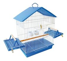 Gaiola Calopsita E Pássaro Manso Teto Plástico Azul