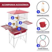 Gaiola Calopsita Mansa Mini Viveiro Com Teto Plástico Para Pássaros Aves Completa C/ Acessórios