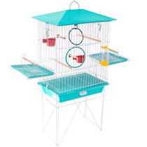 Gaiola Calopsita Mansa Mini Viveiro Com Teto Plástico Para Pássaros Aves Completa C/ Acessórios