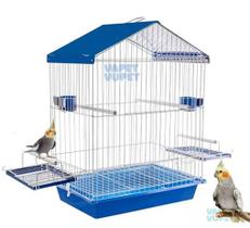 Gaiola Duplex Parede Para Aves Calopsita Mansa Bandeja Plástico Azul Completa