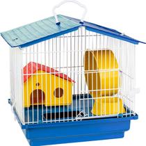 Gaiola Hamster 1 Andar Teto Plástico Completa Azul Luxo