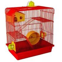 Gaiola hamster 3 andares sem tubo super luxo cor vermelha