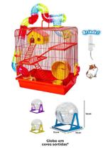 Gaiola Hamster 3 Andares Tubo Luxo Vermelha Globo+Bebedouro Gaiola Hamster 3 Andares Tubo Luxo Vermelha Globo+Bebedouro
