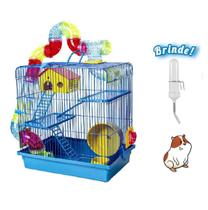 Gaiola Hamster 3 Andares Tubo Super Luxo Azul + Bebedouro