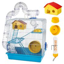 Gaiola Hamster Grande 3 Andares Completa c/ Tubos Rodinha Casa Bebedouro Comedouro Labirinto Ramister Roedores e Ratos - JelPlast