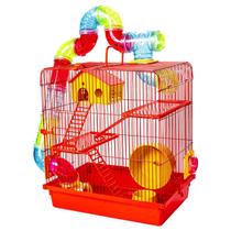 Gaiola Hamster Grande com Casa Completa 3 Andares Tubo Luxo