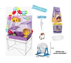 Gaiola Hamster Lilás Com Base Banho Globo Torta + Bebedouro