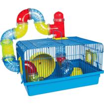 Gaiola Hamster Tubo Luxo - Azul - A22cm x C38cm x L26cm Ref.651