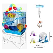 Gaiola Hamster Tubo Luxo Azul Com Suporte Globo + Bebedouro Gaiola Hamster Tubo Luxo Azul Com Suporte Globo + Bebedouro