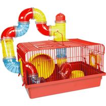 Gaiola Hamster Tubo Luxo - Vermelha - A22cm x C38cm x L26cm Ref.650