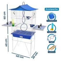 Gaiola Mini Viveiro para Calopsita e Pássaros Domésticos com poleiro laterais Teto Chinês Completa