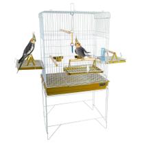 Gaiola Para Aves Viveiro Confort Triplex Calopsita Cor Amarelo e Branco Jel Plast Pet Piu