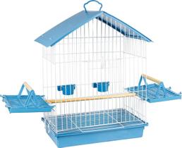 Gaiola Para Calopsita E Pássaros Mansos Teto Plástico Azul - Gaiola Luxo Jel Plast
