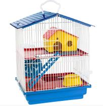Gaiola Para Hamster 2 Andares Completa Cor Azul Com Teto Plástico Jel Plast Pet Roe