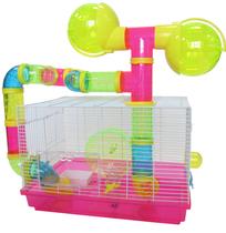 Gaiola para hamster anão e camundongos YML com tubos coloridos, rosa