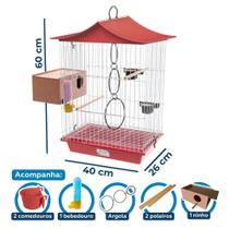Gaiola para Pássaros Calopsita Agapornis Ninho Externo Completa e Espaçosa Teto Chinês
