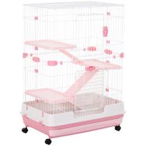 Gaiola para Pequenos Animais PawHut 4 Níveis Rosa com Rodas Gaiola para Pequenos Animais PawHut 4 Níveis Rosa com Rodas