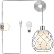 Gaiola prateada com cordão regulável de 4,6 m com luz suspensa Cinkeda Gaiola prateada com cordão regulável de 4,6 m com luz suspensa Cinkeda