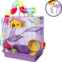 Gaiola Tubo Super Luxo 3 Andares Hamster Completa Casinha Roda Escada Super Luxo