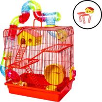 Gaiola Tubo Super Luxo 3 Andares Hamster Completa Casinha Roda Escada Super Luxo