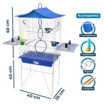 Gaiola Viveiro Calopsita Mansa com bandejas laterais Completa Com Acessórios Pássaros Mansos Teto pl