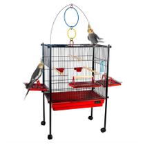 Gaiola Viveiro Para Aves Calopsita Triplex Cor Preto e Vermelho Jel Plast Pet Piu