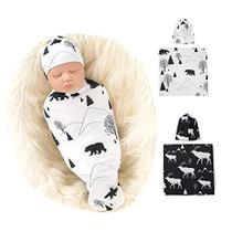 Galabloomer recém-nascido Swaddle cobertor com gorro Set Baby Boy recebendo cobertor ... (Urso e Veado de escalada)