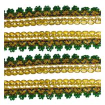 Galão de coração 4 cm ouro c/verde bandeira metro