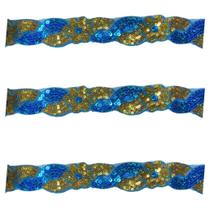 Galão de paetê flor 3.5 cm cor ouro c/azul turquesa metro Galão de paetê flor 3.5 cm cor ouro c/azul turquesa metro