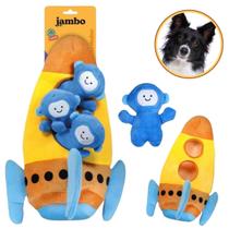 Galáxia Nave com 3 Macaconautas Jambo Pet Brinquedo Interativo Mordedor Pelúcia para Cachorros
