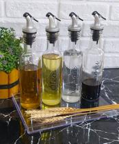 Galheteiro 250ml, Azeite, Vinagre, Óleo e Shoyu com Bandeja Acrílico 25x17x2