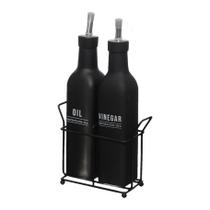 Galheteiro 2peças de vidro manhattan preto e branco 300ml