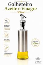 Galheteiro 300ml Vidro e Aço Inox com Dosador para Azeite e Vinagre