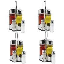 Galheteiro 5 Peças Kit com 4 Unidades Saleiro Cromado