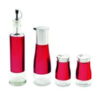 Galheteiro Aço Inox Vermelho 4 Peças Glht-002Vm - Hauskraft