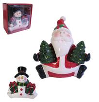 Galheteiro de porcelana noel / boneco de neve com 3 pecas 18x15cm