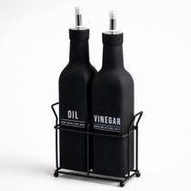 Galheteiro De Vidro 300ml 2 Pç Preto C/ Dosador Luxo