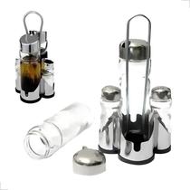 Galheteiro De Vidro 4 Peças Com Suporte Azeite Sal Vinagre Cozinha