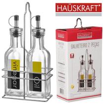 galheteiro de vidro com 2 pecas 200ml + suporte aramado cromado hauskraft na caixa