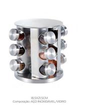 Galheteiro de Vidro e Inox 12pç. Redondo com Suporte Giratorio - 18,5cm x 21,5cm.