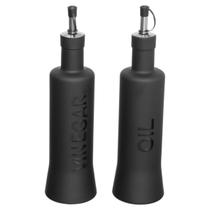 Galheteiro De Vidro Nero Com Suporte Dosador Porta Azeite e Vinagre Kit Luxo