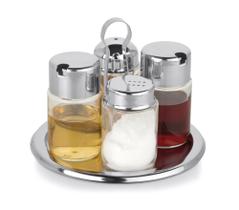 Galheteiro De Vidro Redondo 5 Peças Kit Salada Mesa Cozinha Saleiro Paliteiro Azeiteiro Vinagreiro Temperar Servir