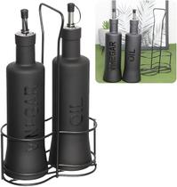 Galheteiro de Vidro Sup Nero 3 Peças Azeite, Vinagre e Temperos Design Elegante
