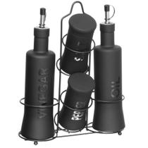 Galheteiro em Vidro com Suporte Inox e Azeite 5 Peças Luxo - Hauskraft
