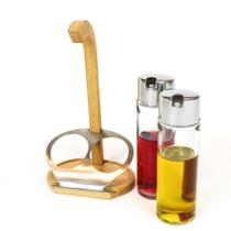 Galheteiro Lorena c/ 2 porta azeite ou vinagre e Base em Madeira de Faia (21 x 12,5cm)