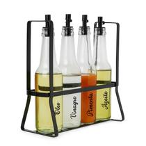 Galheteiro porta azeite de vidro kit 4 garrafas etiquetas