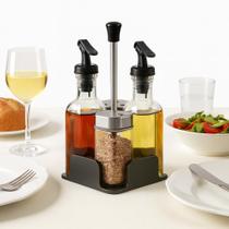 Galheteiro Porta Temperos 4 Peças em Vidro com Suporte Azeite Vinagre Saleiro Paliteiro
