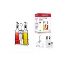 Galheteiro Tempero Azeite Saleiro Vinagre Vidro Inox Suporte